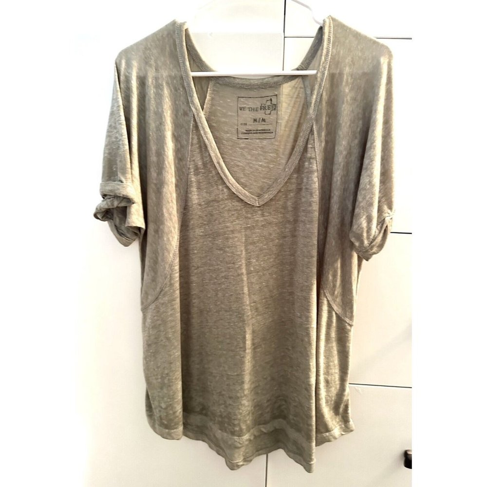 We the Free Green Shirt  Medium Oversized Casual Boho Burnout Beach Summer